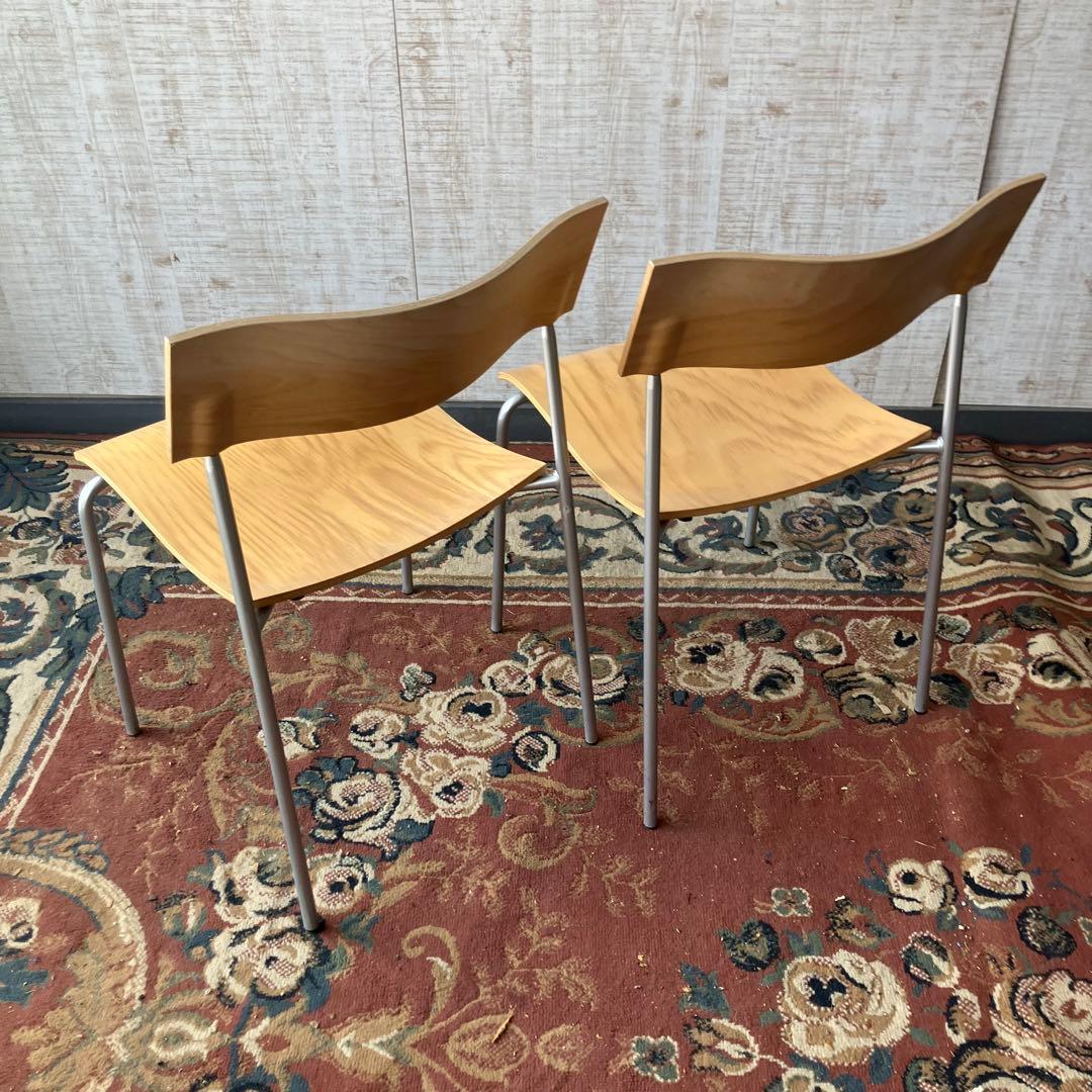 ④ 北欧レトロ ラムホルツ キャンパス プライウッドチェア 2脚セット