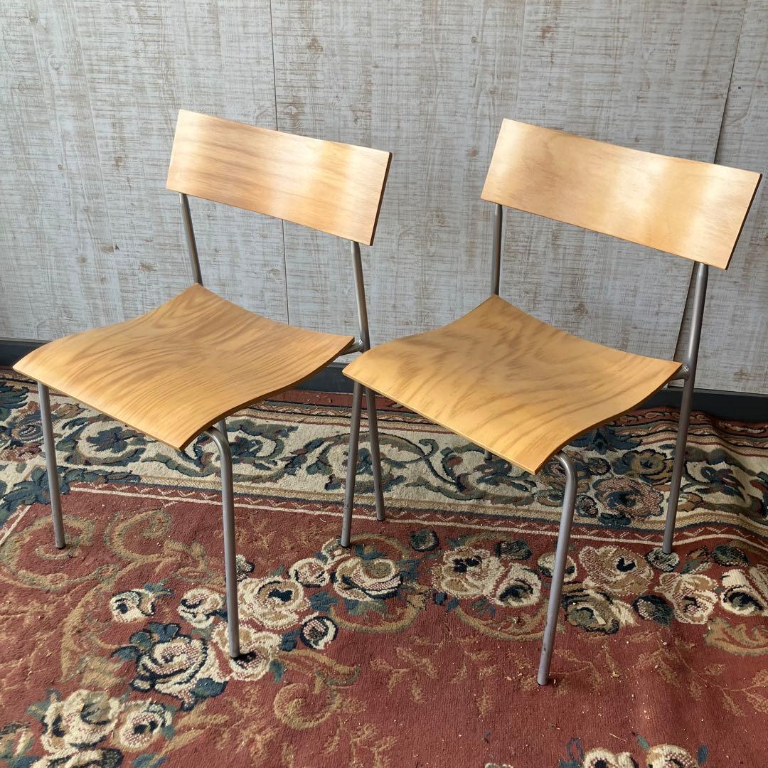 ④ 北欧レトロ ラムホルツ キャンパス プライウッドチェア 2脚セット