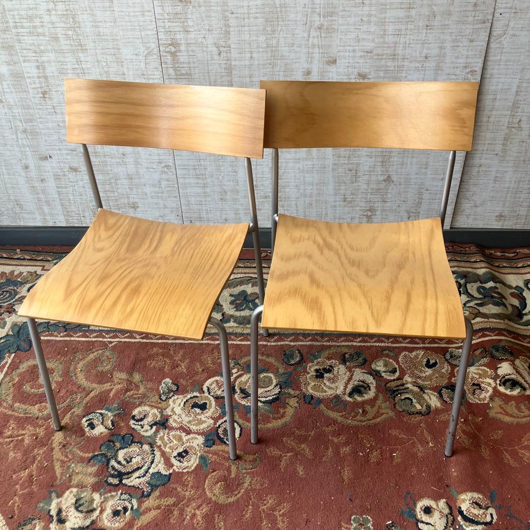 ④ 北欧レトロ ラムホルツ キャンパス プライウッドチェア 2脚セット