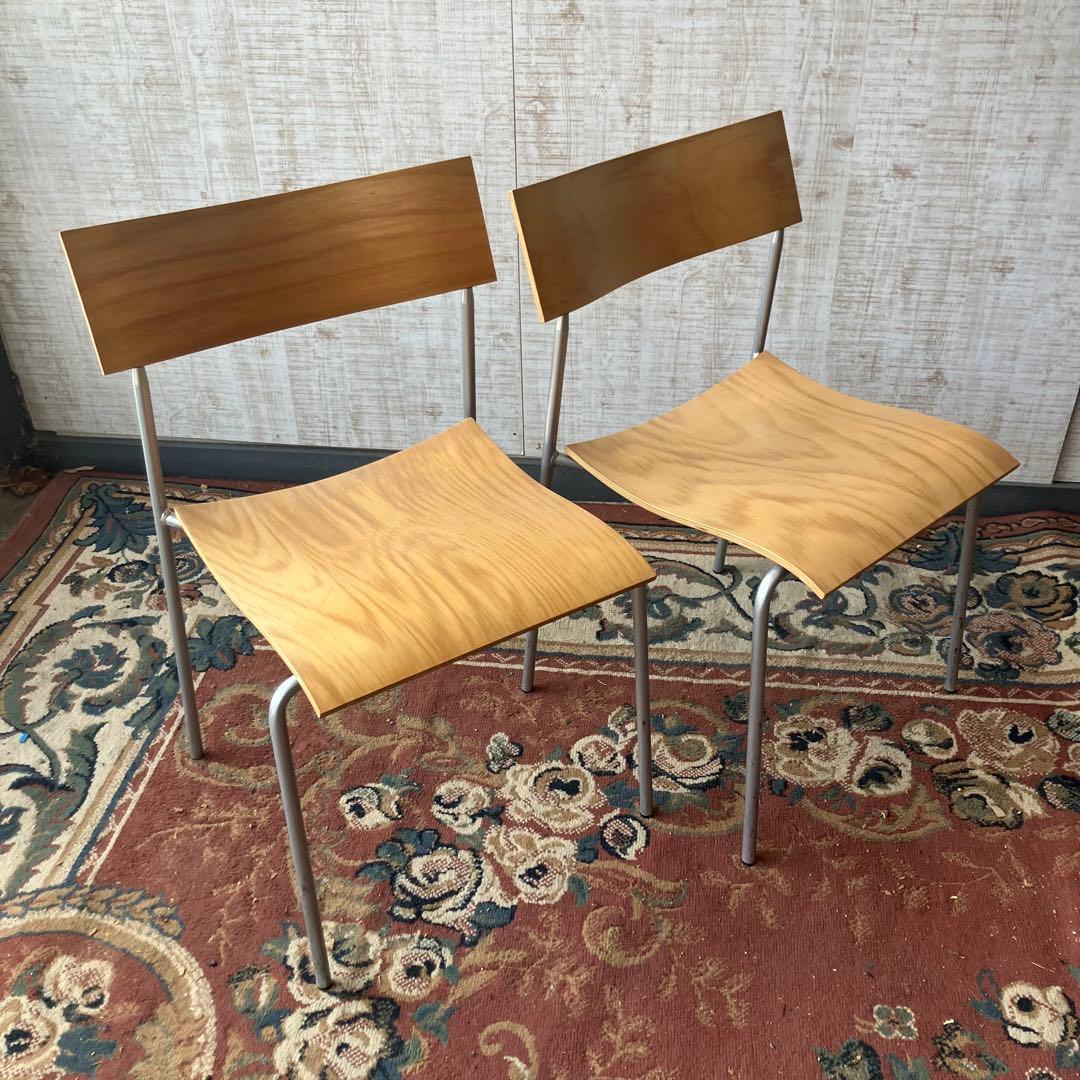 ④ 北欧レトロ ラムホルツ キャンパス プライウッドチェア 2脚セット