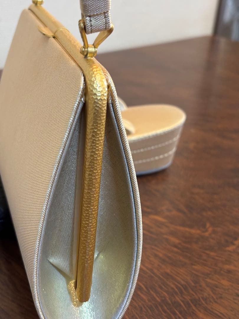 礼装用　佐賀錦の草履バッグセット　シャンパンゴールド　Mサイズ