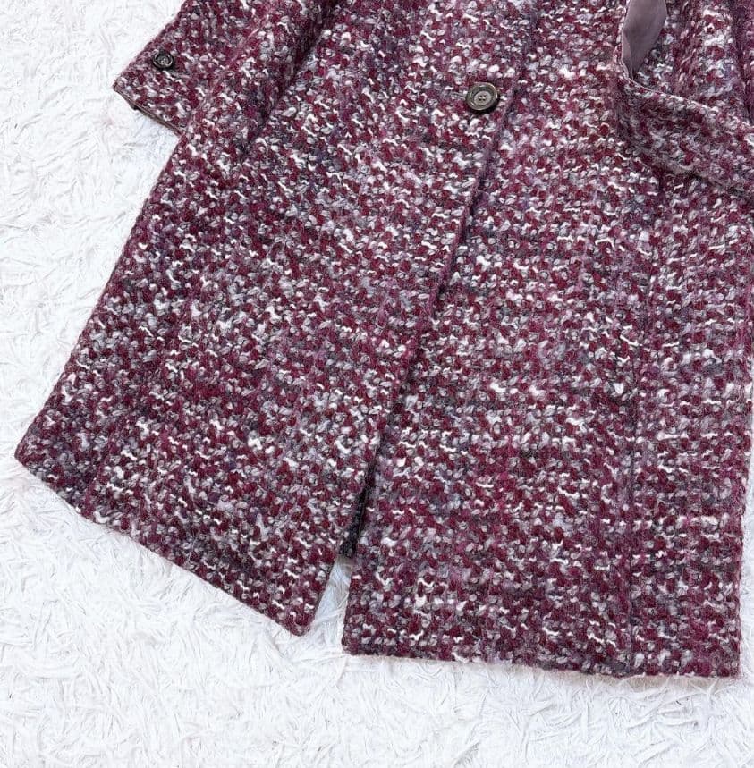 希少42【美品】MaxMara ウールミックスニットツイードベルテッドコート 紫