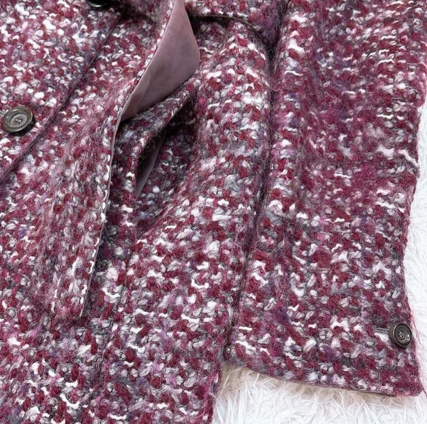 希少42【美品】MaxMara ウールミックスニットツイードベルテッドコート 紫