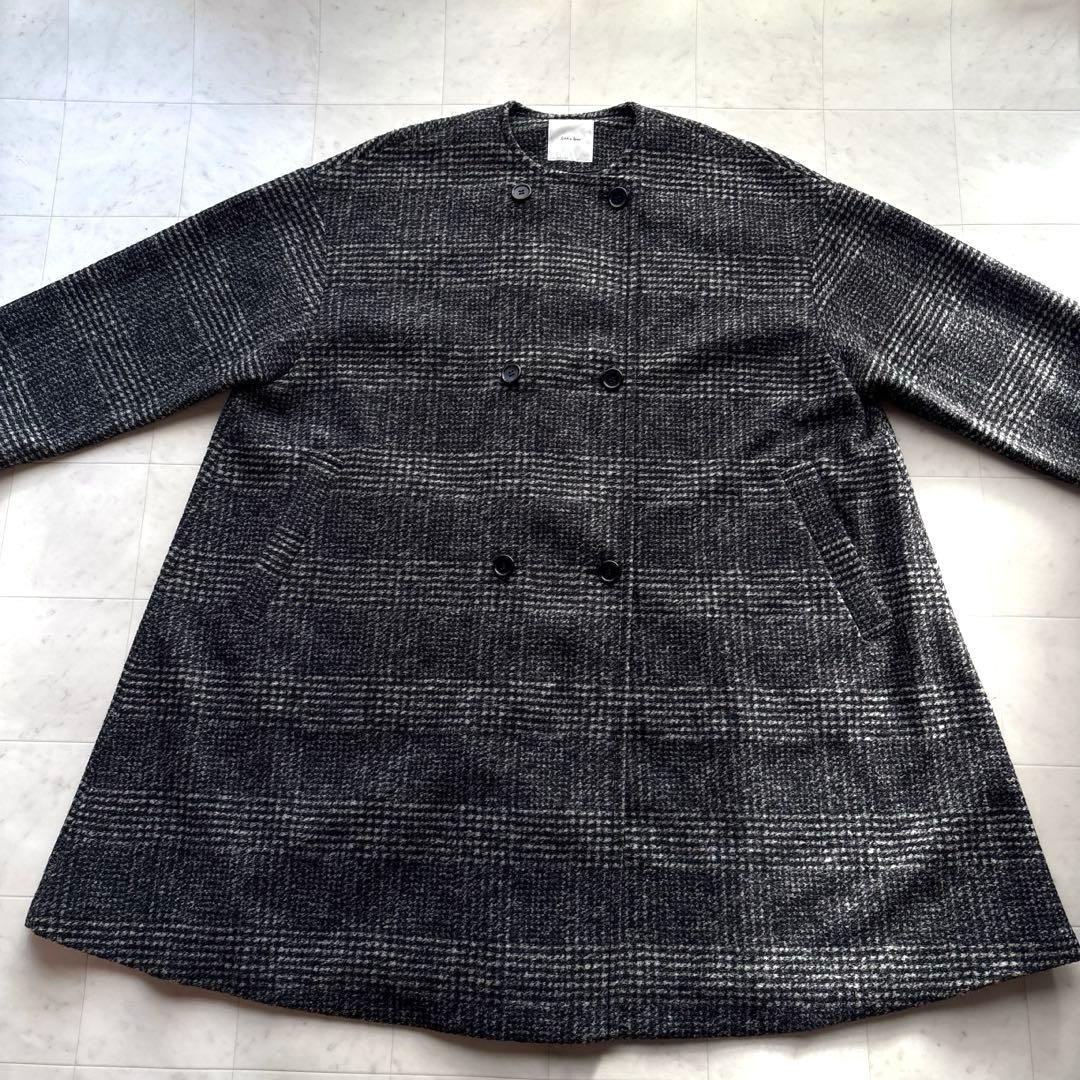 スピックアンドスパン Wスライバーノーカラーチェックポンチョコート