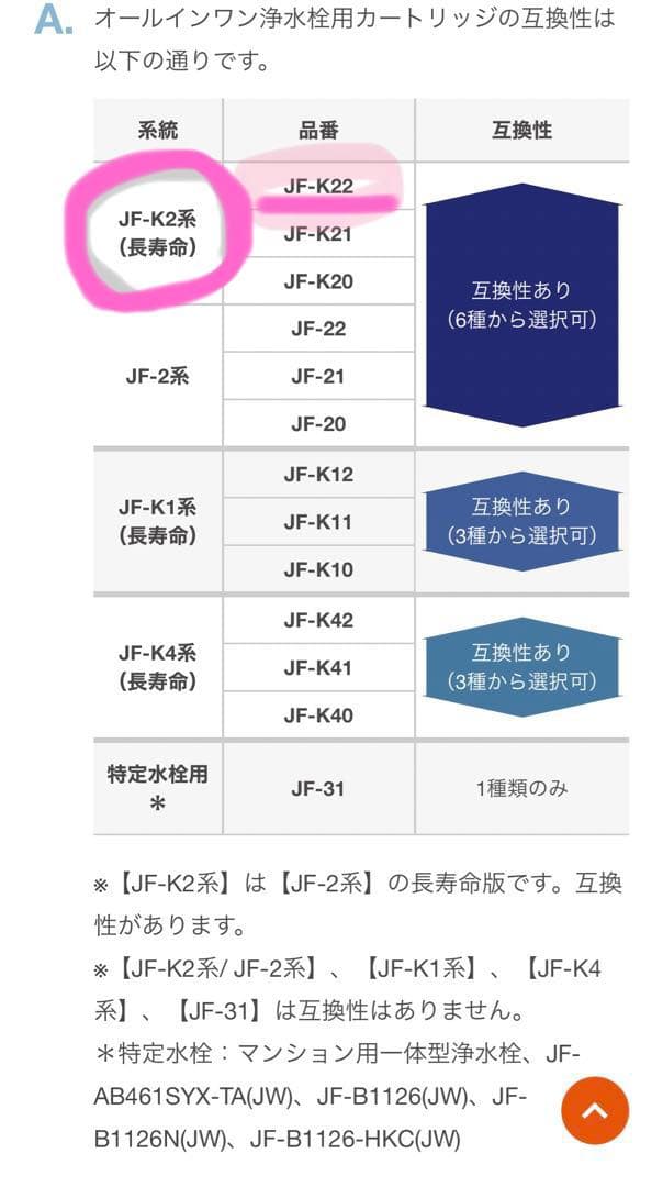 INAX JF-K22 浄水器カートリッジ