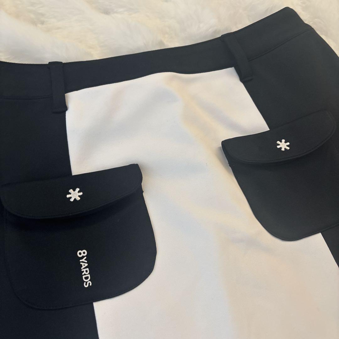 【美品】 ハチヤーズ 8YARDS スカート ゴルフウェア 黒×白 L 裏起毛