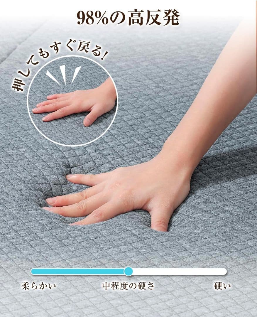 ✨️高反発✨️折りたたみマットレス 厚さ10cm 体圧分散 ダブルサイズグレー