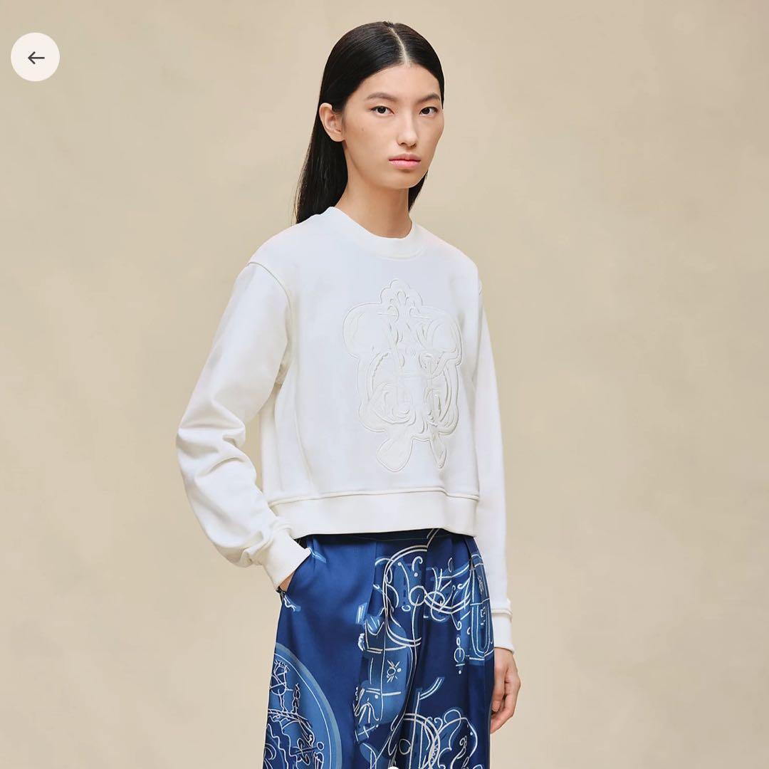 エルメス HERMES タック スウェット トレーナー 白 ホワイト 刺繍 今期