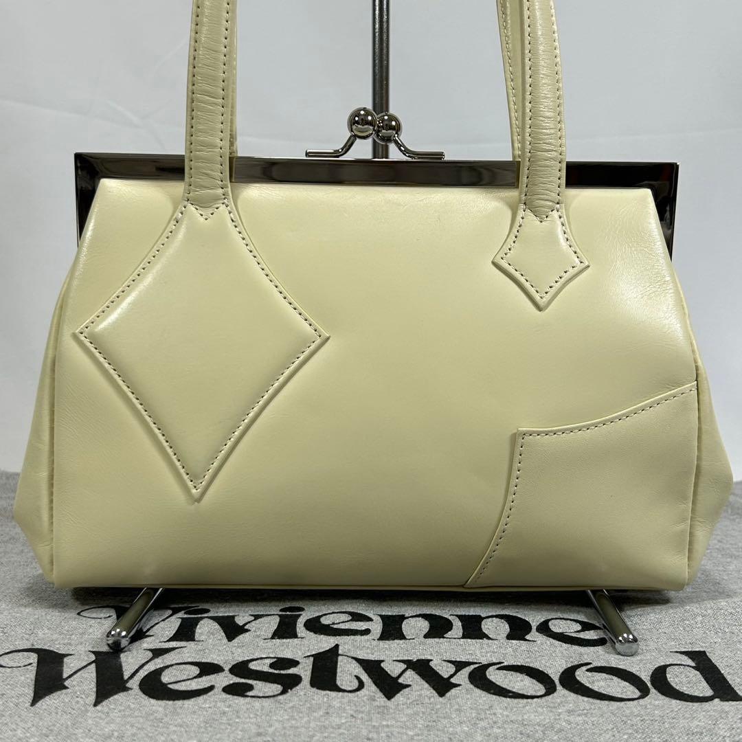 【極美品】ヴィヴィアンウエストウッド ハンドバッグ がま口 レザー オーブ 白