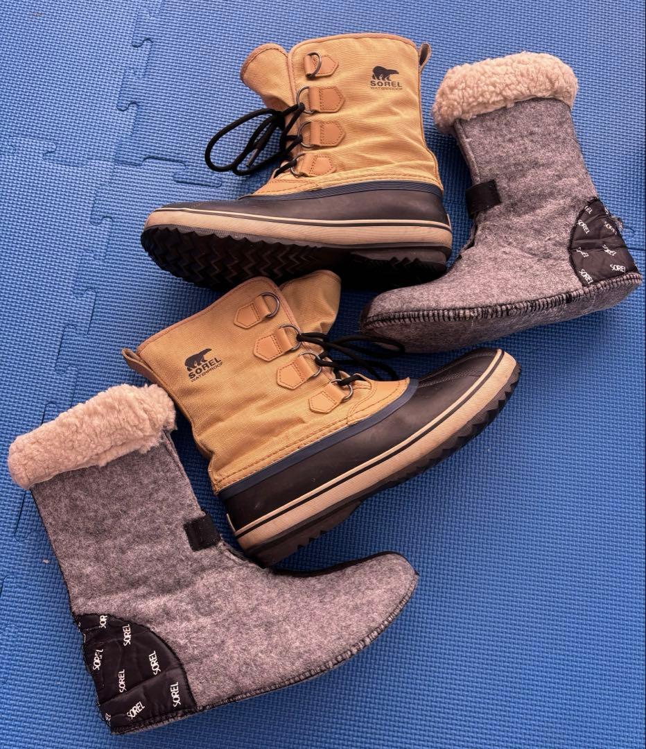 SOREL 防水ブーツ ブラック/ベージュ ファミリー3点セット
