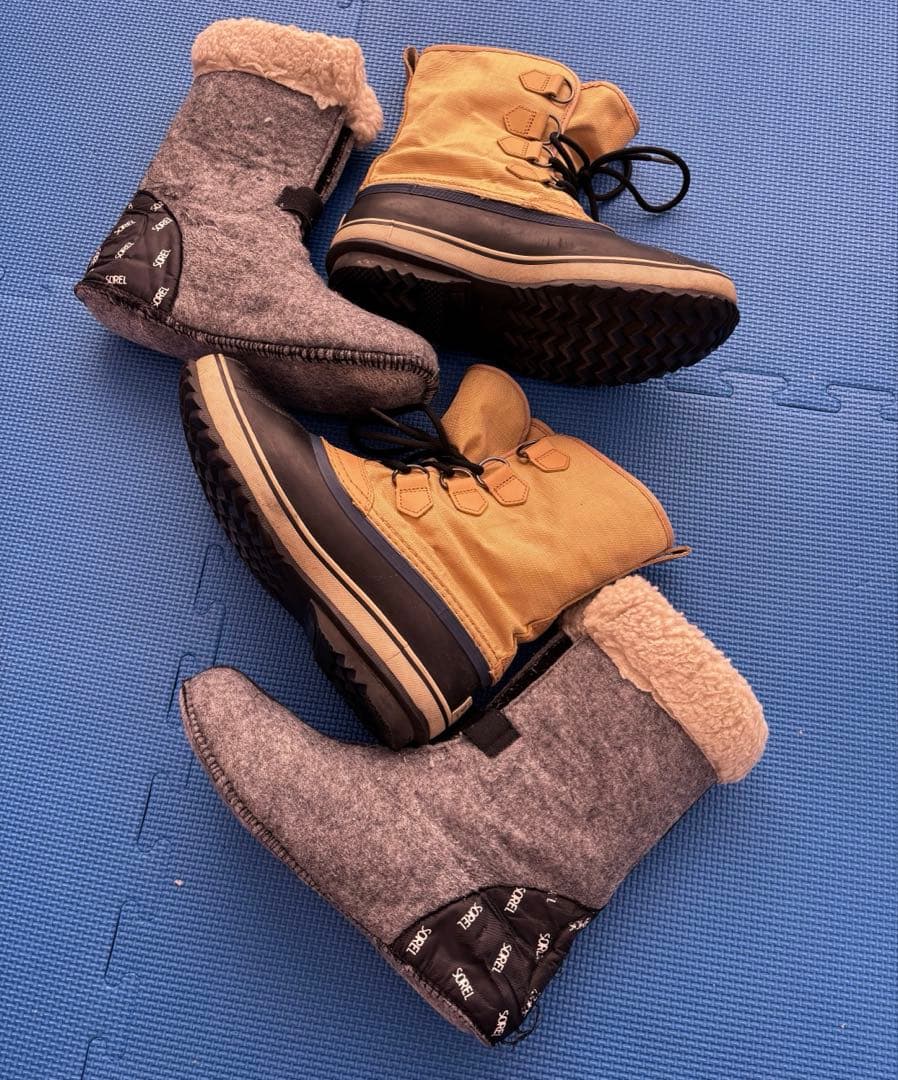 SOREL 防水ブーツ ブラック/ベージュ ファミリー3点セット