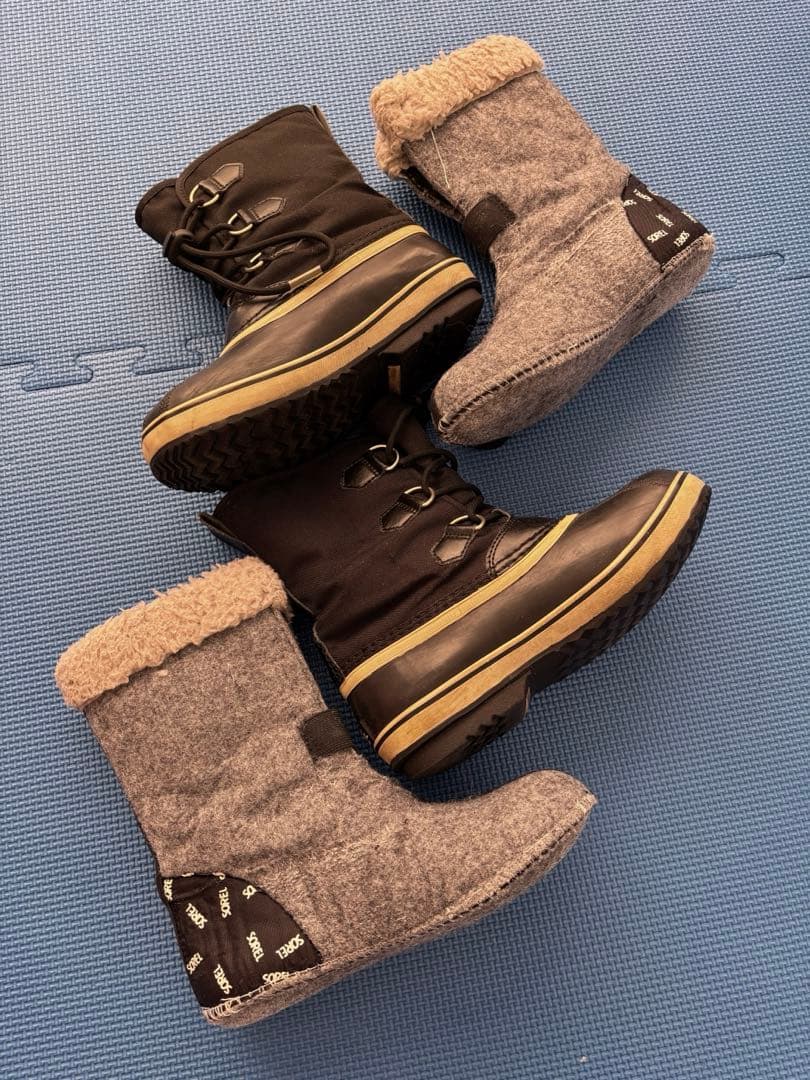 SOREL 防水ブーツ ブラック/ベージュ ファミリー3点セット