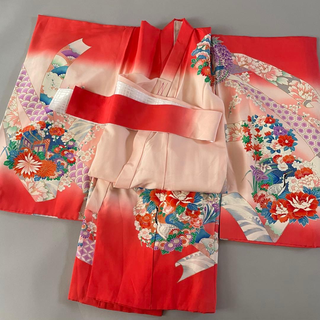 美品　七五三　3歳　4歳　正絹お着物セット　正絹被布コーデ　草履　バッグ付き