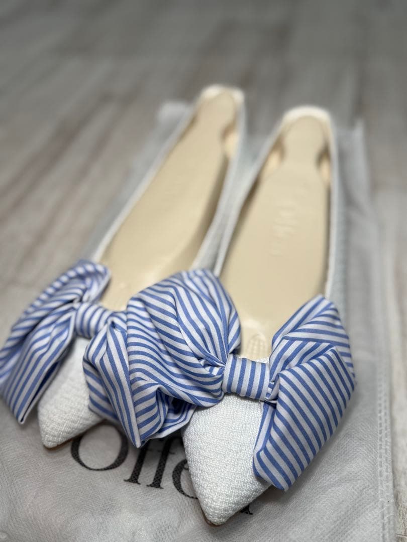 offen×UNMINOUコラボ ストライプリボンシューズ