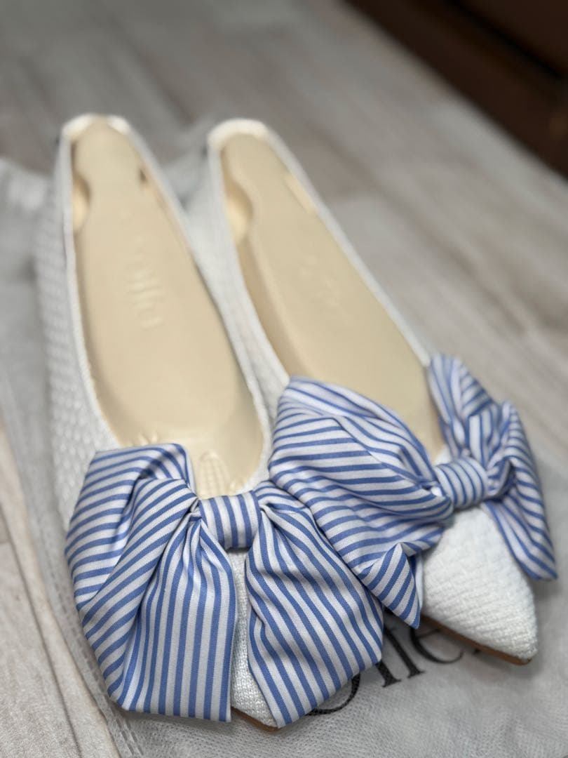 offen×UNMINOUコラボ ストライプリボンシューズ