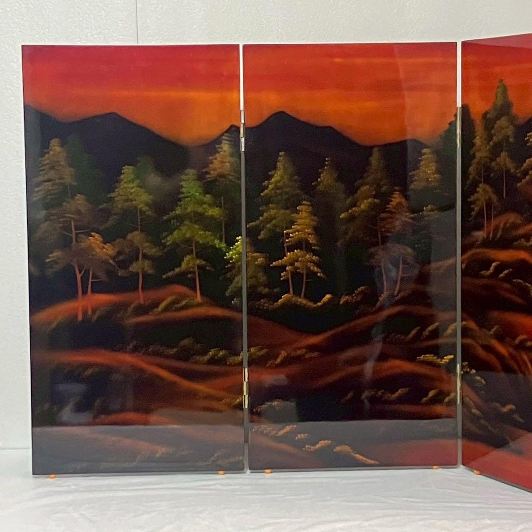 螺鈿細工 パテーション 衝立 「馬倒成功」 4連衝立 漆塗り 百頭馬柄 枕屏風