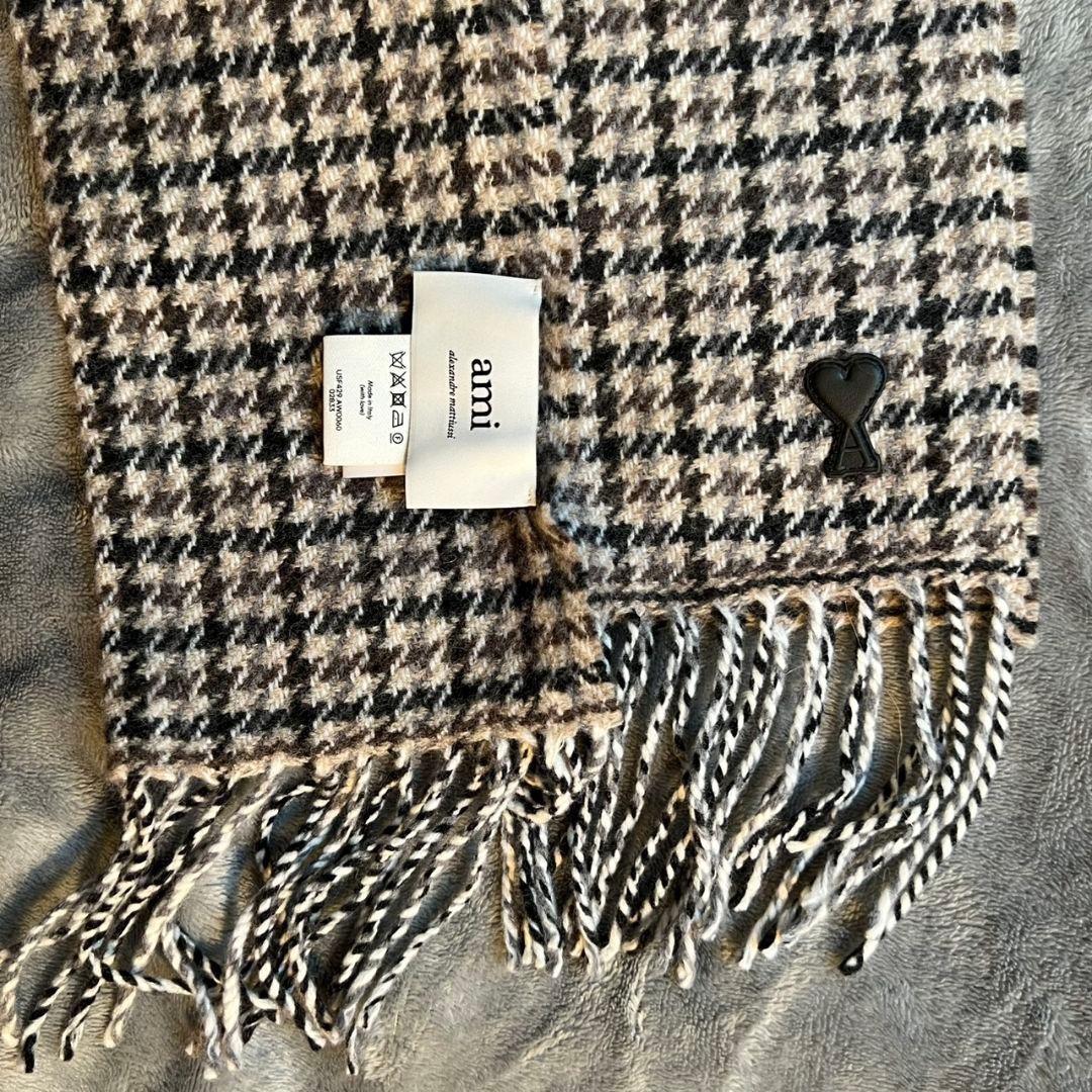 新品未使用　アミパリス　千鳥格子柄マフラー茶色