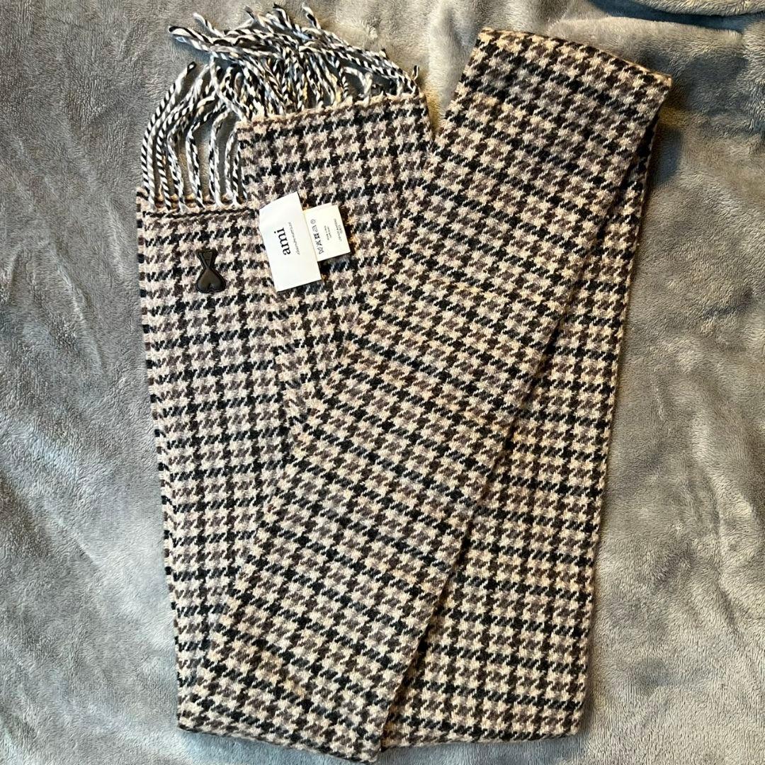 新品未使用　アミパリス　千鳥格子柄マフラー茶色