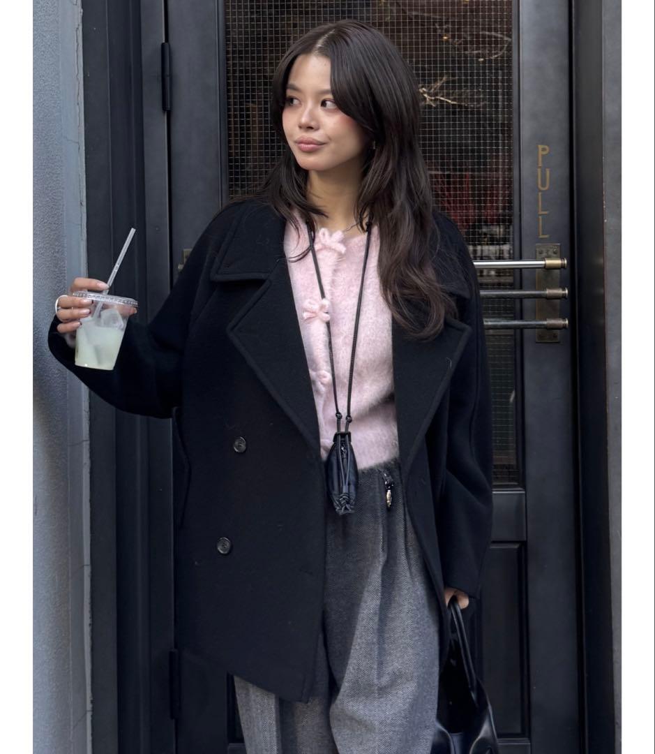 moussy DOUBLE BREASTED MID コート ブラック