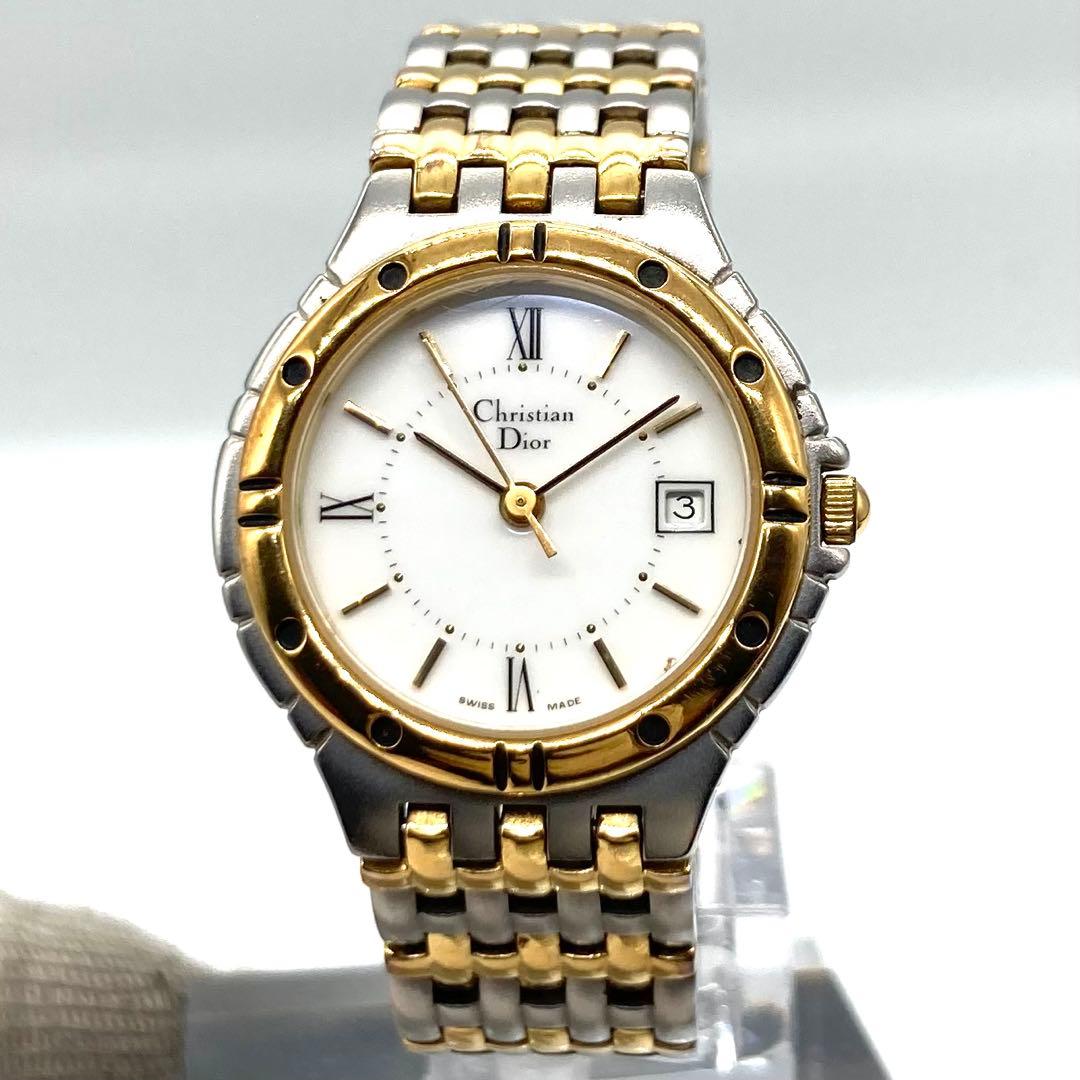 【稼動】 ディオール 腕時計 3022 QZ コンビ ゴールド 白文字盤