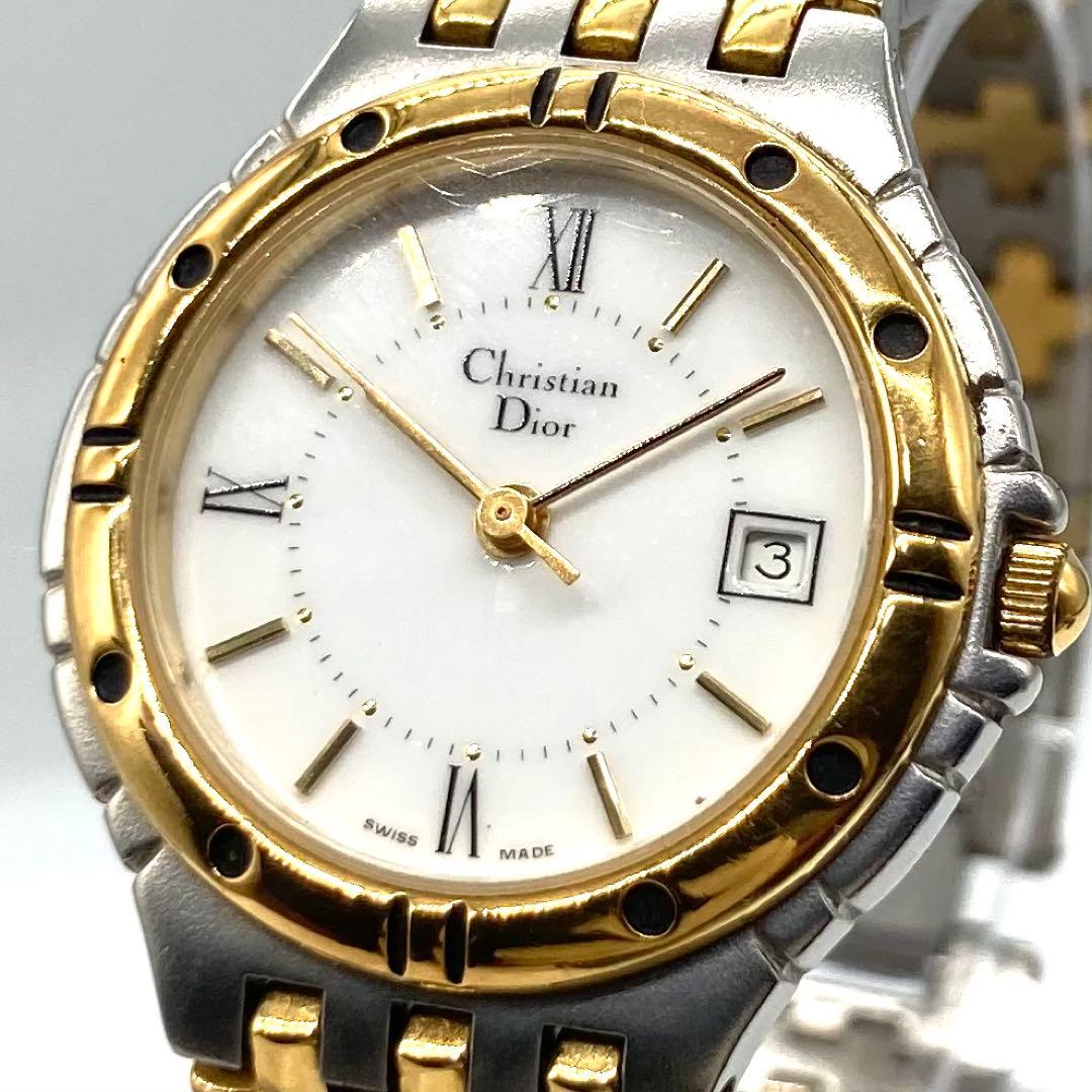 【稼動】 ディオール 腕時計 3022 QZ コンビ ゴールド 白文字盤