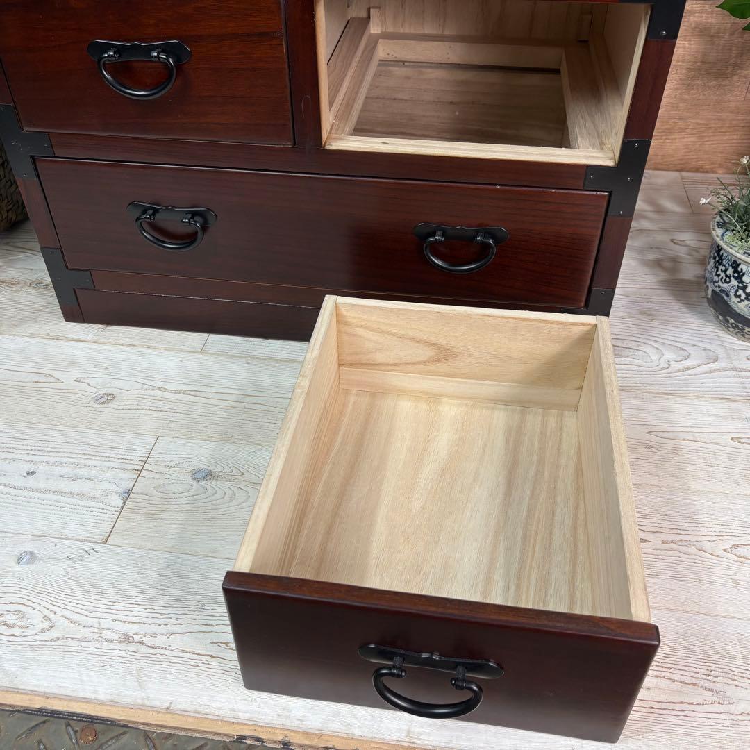 訳あり品！【104】民芸木製桐材天然無垢和箪笥引き戸付き収納家具和タンス飾り棚