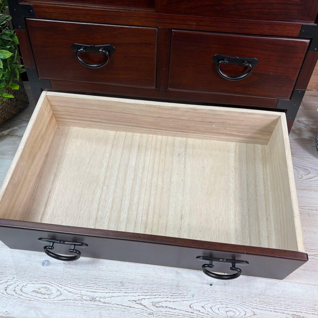 訳あり品！【104】民芸木製桐材天然無垢和箪笥引き戸付き収納家具和タンス飾り棚