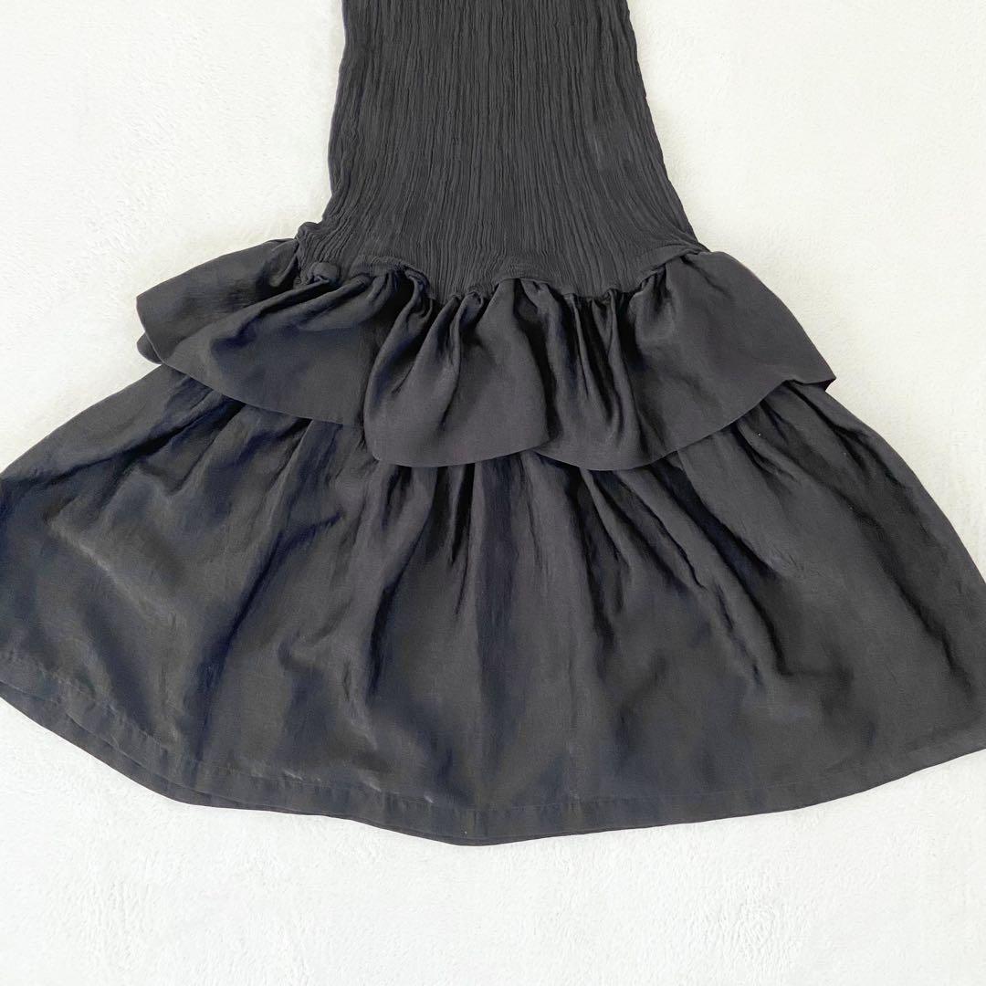 ISSEY MIYAKE me 黒 ワンピース リボン　プリーツ　パフショルダー