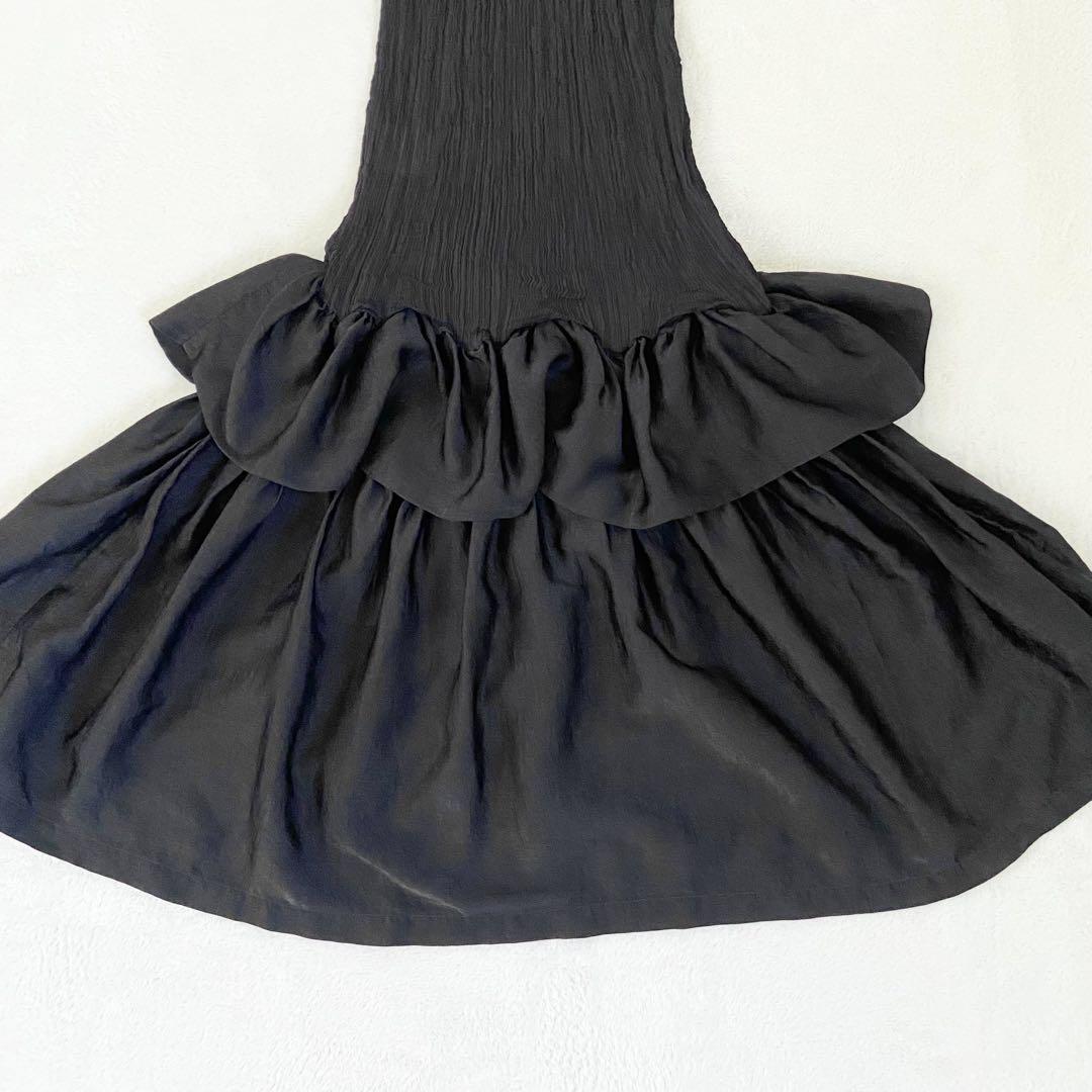 ISSEY MIYAKE me 黒 ワンピース リボン　プリーツ　パフショルダー