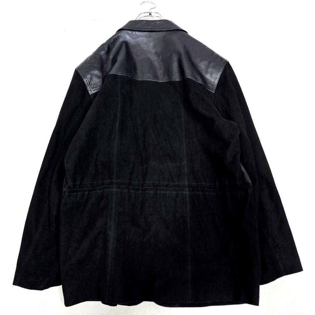 希少 Burrone レザー×スウェード切替ジャケット 黒 ドローコード付 XL