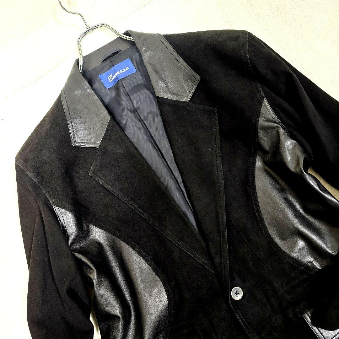 希少 Burrone レザー×スウェード切替ジャケット 黒 ドローコード付 XL