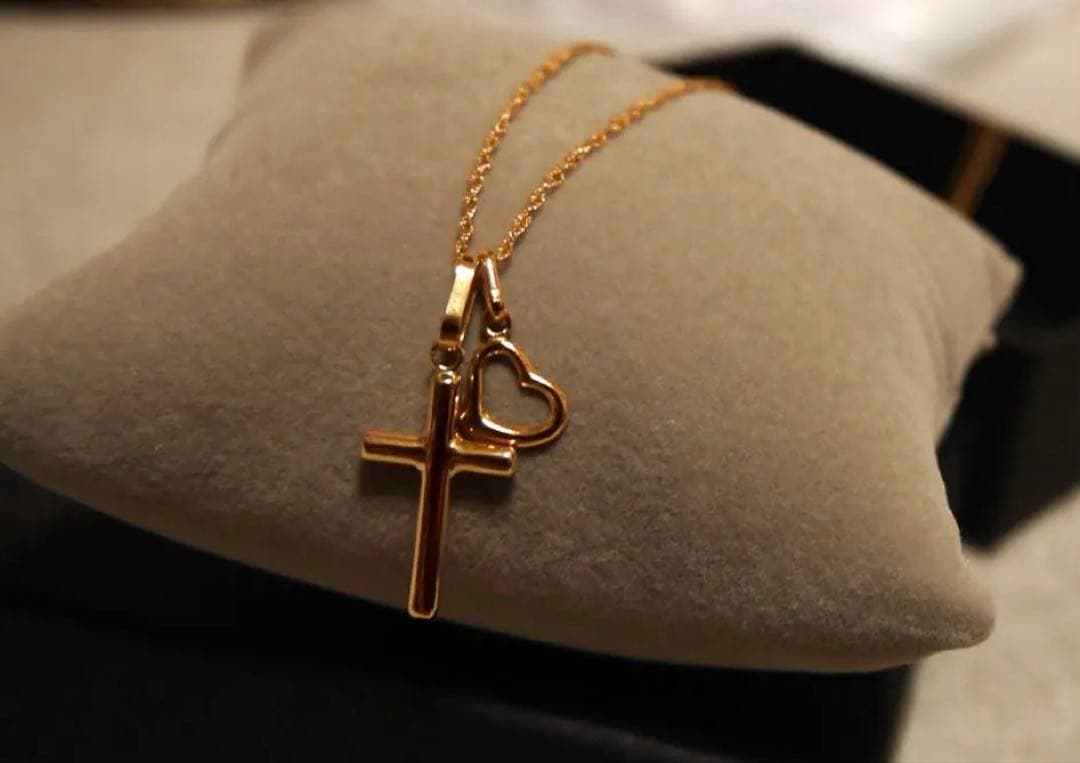 k18 ハート＆クロス チェーン　ネックレス　18金