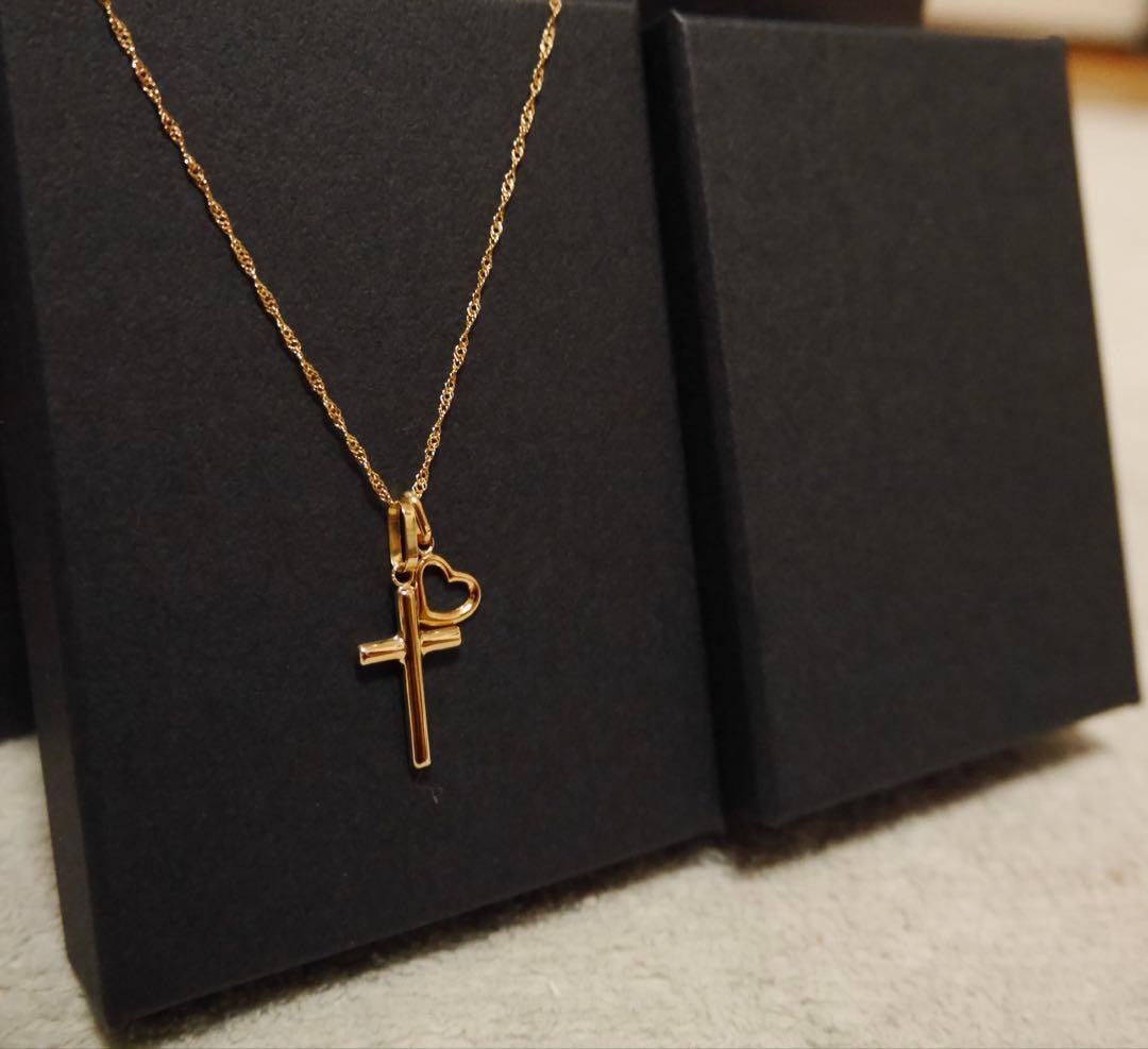 k18 ハート＆クロス チェーン　ネックレス　18金