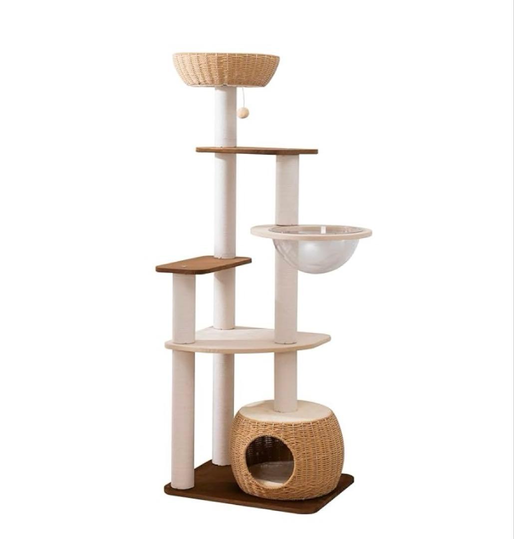PETTIFUL キャットタワー 木製に生地張り 大型 据え置き 大型猫