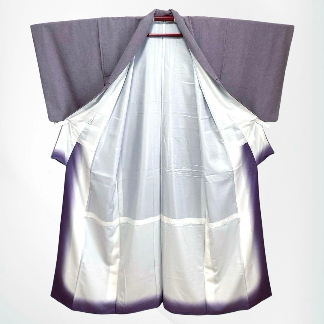 【美品✨】東レシルック　さんび　洗える着物　江戸小紋　三役　鮫小紋　くすみ紫L2