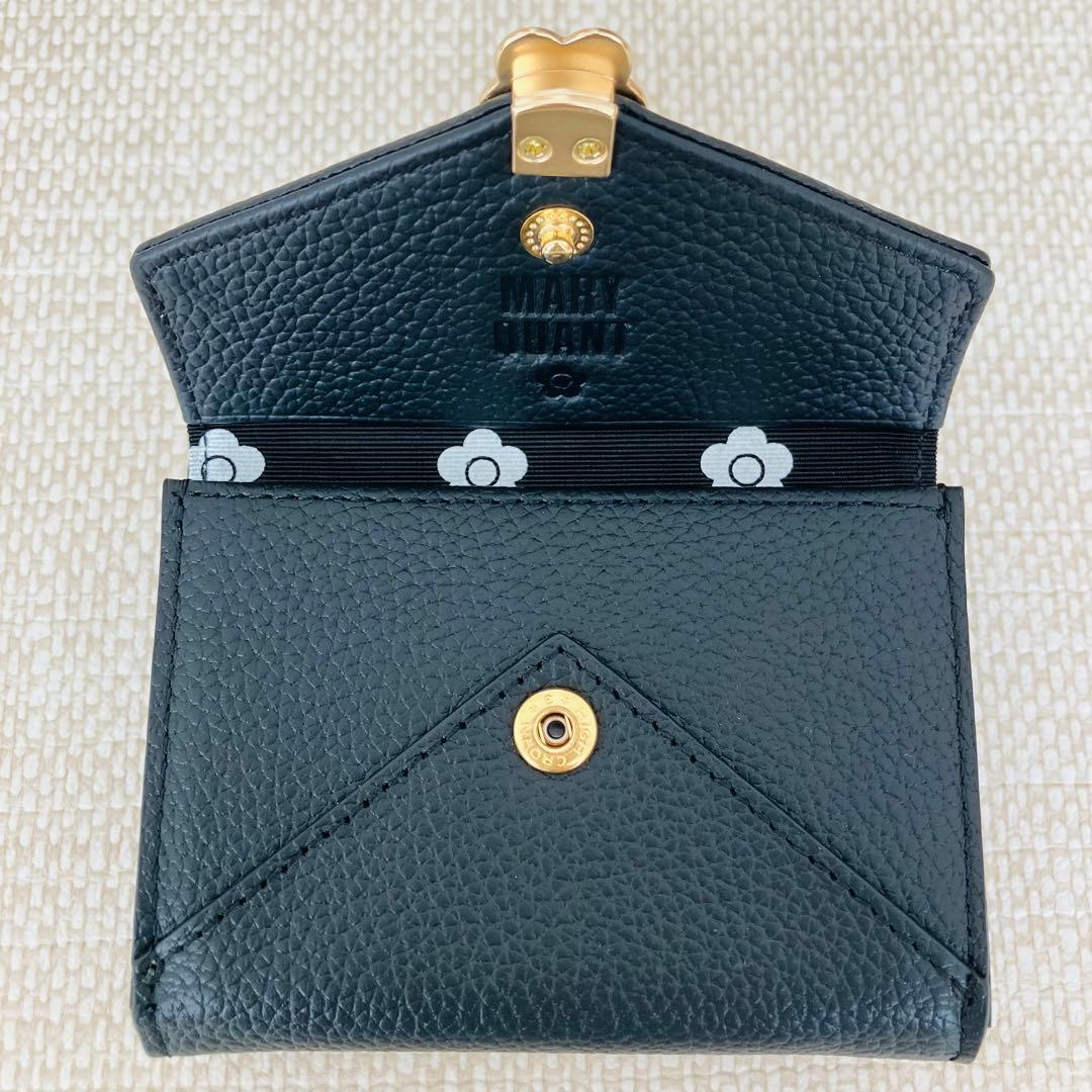 【現行】マリークワント シーリング デイジー レター ミニウォレット シボ革 黒