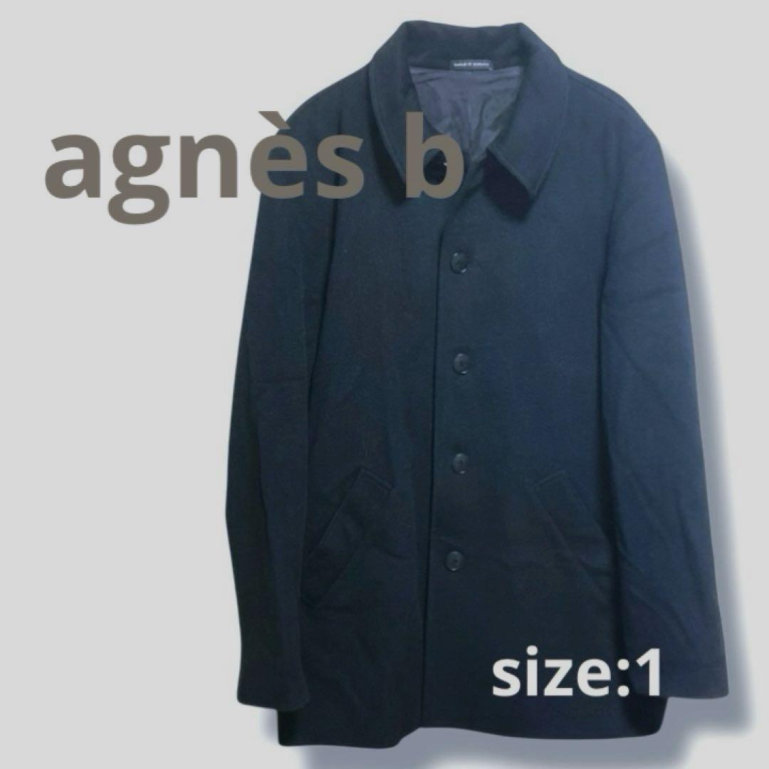 agnès b. ブラック ウールコート　カシミア混