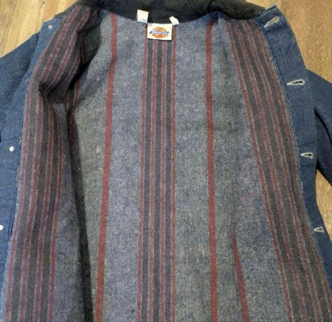 ビンテージ　80s古着　DICKIES　デニムカバーオール　サイズ38 赤リブ