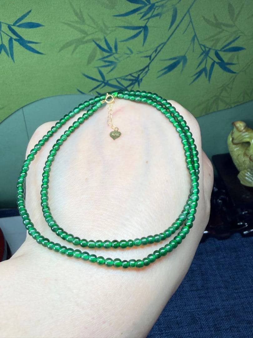 新入荷❣️高品質‼️天然A貨翡翠　18k、氷種満緑小粒ネックレス　鑑定書付き