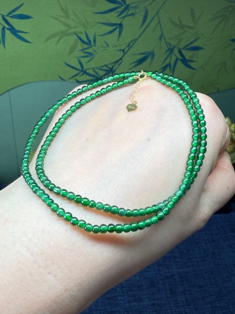 新入荷❣️高品質‼️天然A貨翡翠　18k、氷種満緑小粒ネックレス　鑑定書付き