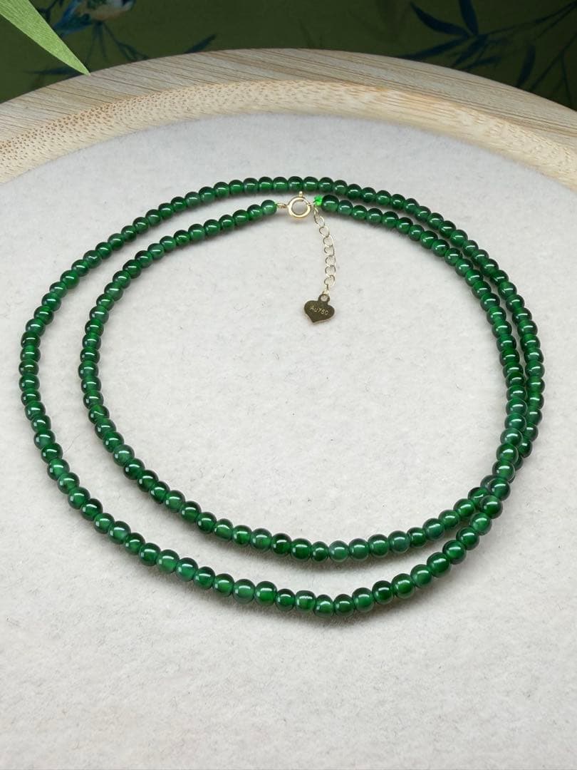 新入荷❣️高品質‼️天然A貨翡翠　18k、氷種満緑小粒ネックレス　鑑定書付き