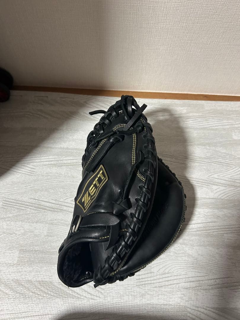 ZETT キャッチャーミット 軟式用 黒 編み込みデザイン