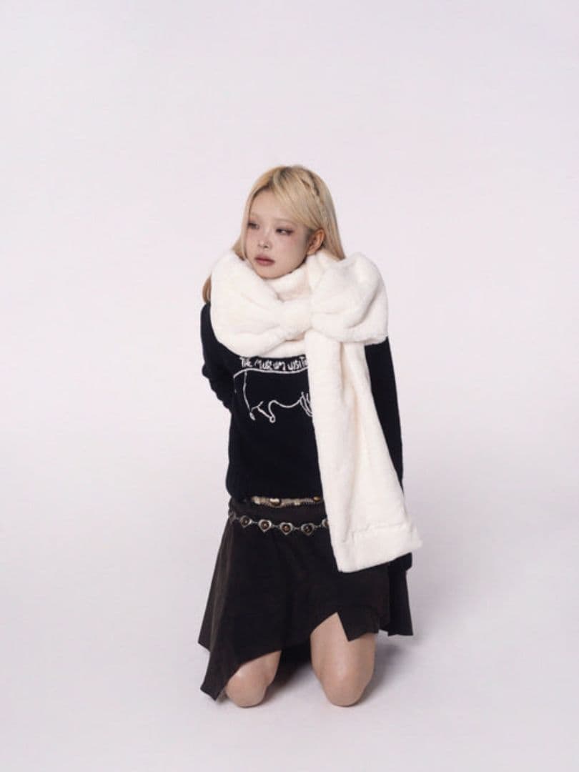 Pincunomaru リボンマフラー ガーリー マフラー 韓国 アパレル