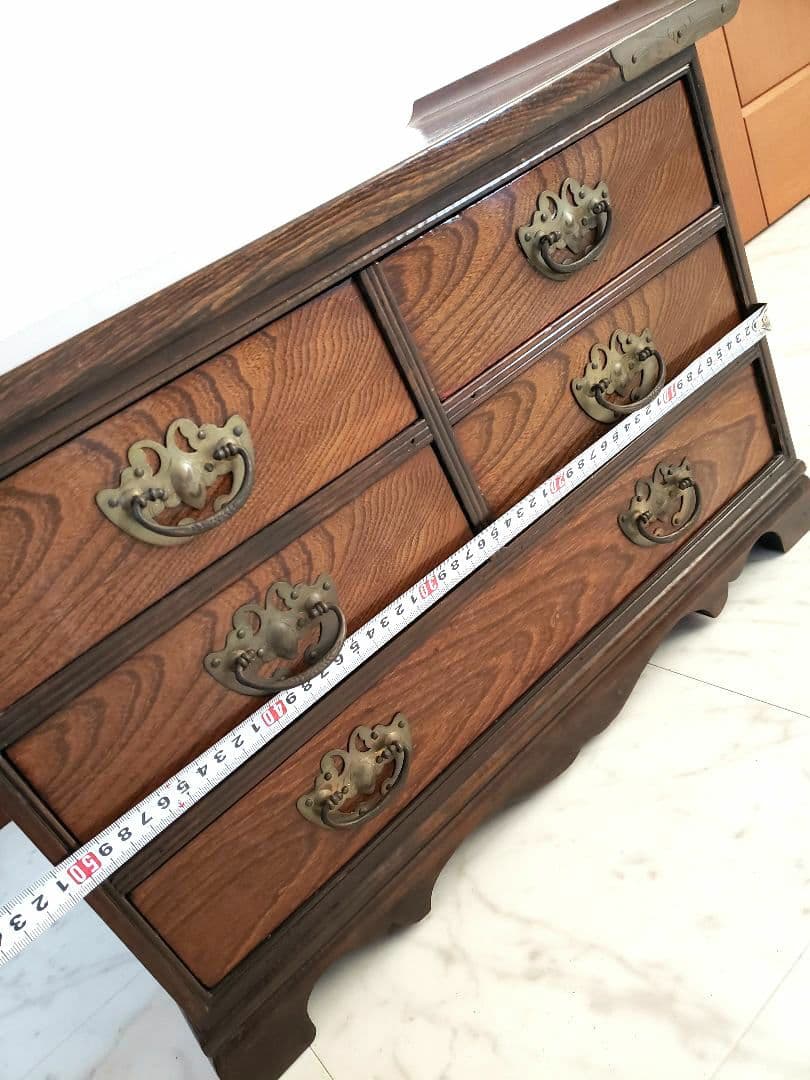 【昭和レトロ】木製家具　和風家具　民芸風　小引き出し　収納棚　木製模様の箪笥