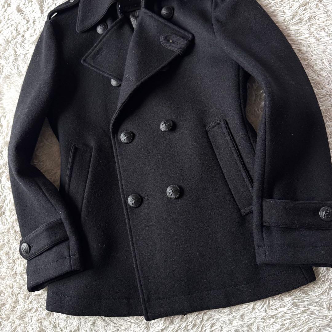 バーバリーブラックレーベル ピーコート ナポレオン ノバチェック ロゴボタン M