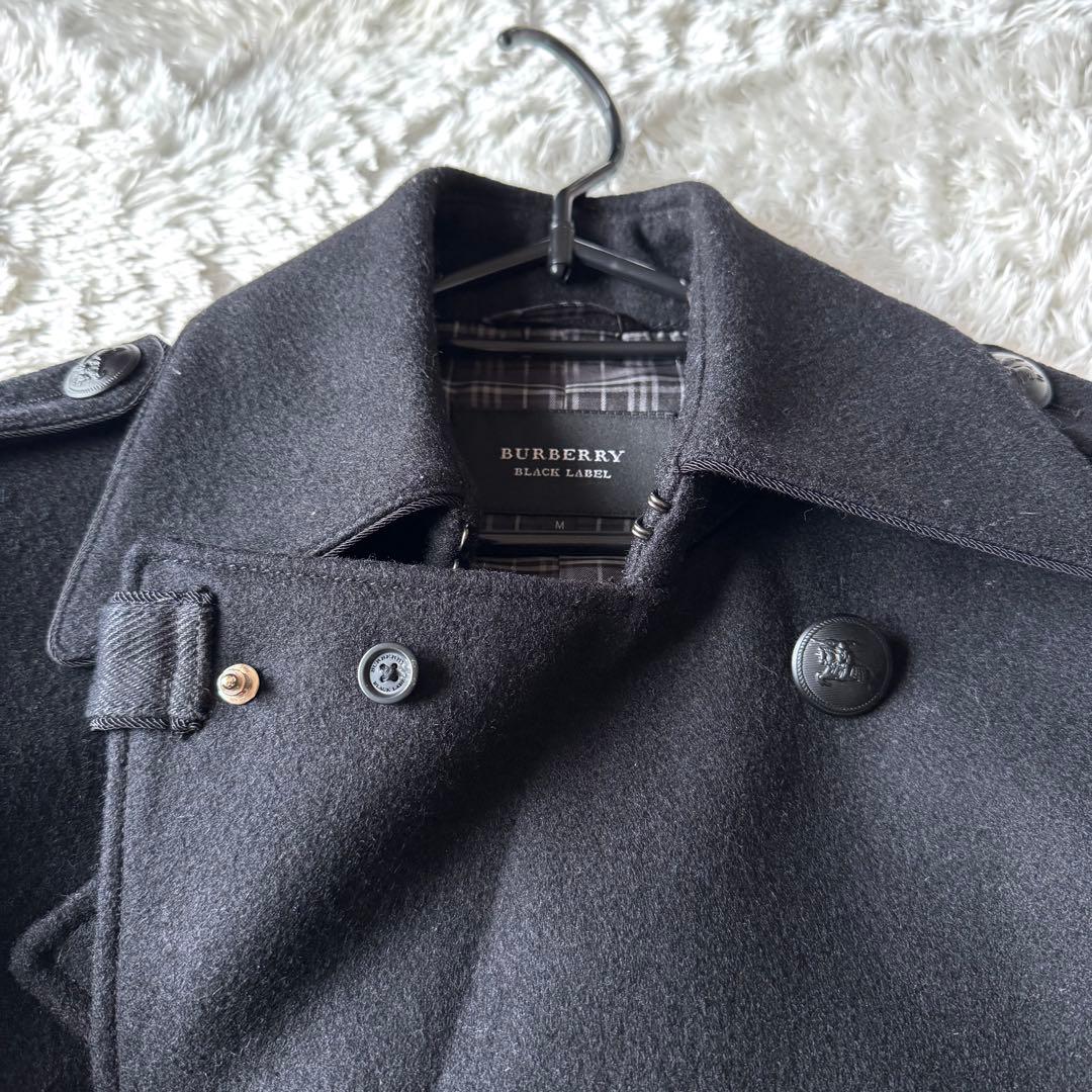 バーバリーブラックレーベル ピーコート ナポレオン ノバチェック ロゴボタン M