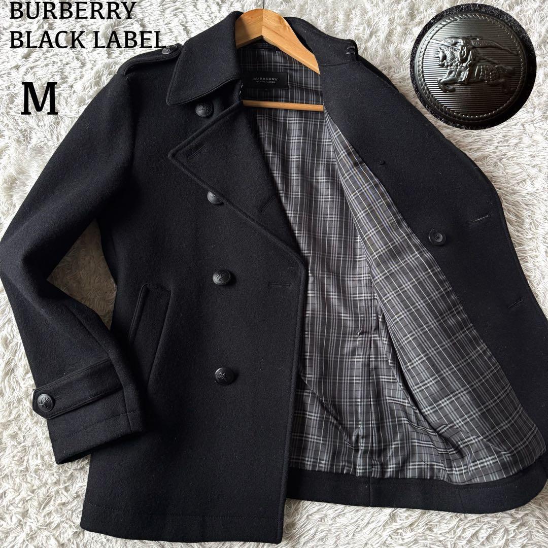 バーバリーブラックレーベル ピーコート ナポレオン ノバチェック ロゴボタン M