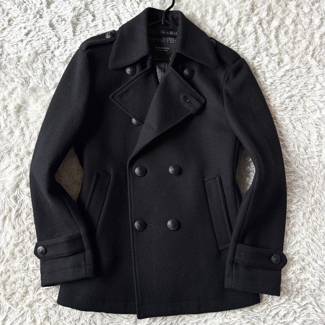 バーバリーブラックレーベル ピーコート ナポレオン ノバチェック ロゴボタン M