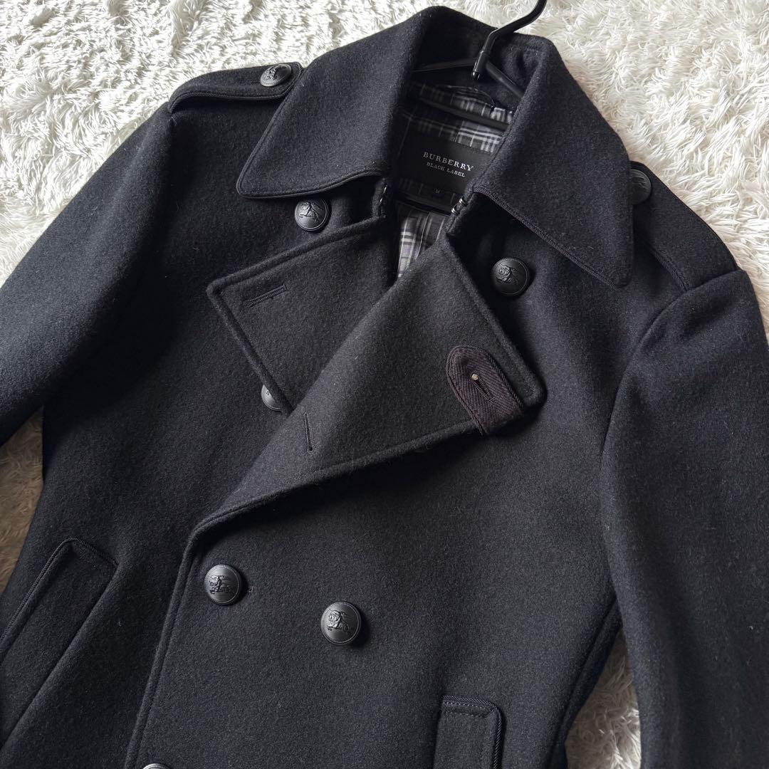 バーバリーブラックレーベル ピーコート ナポレオン ノバチェック ロゴボタン M