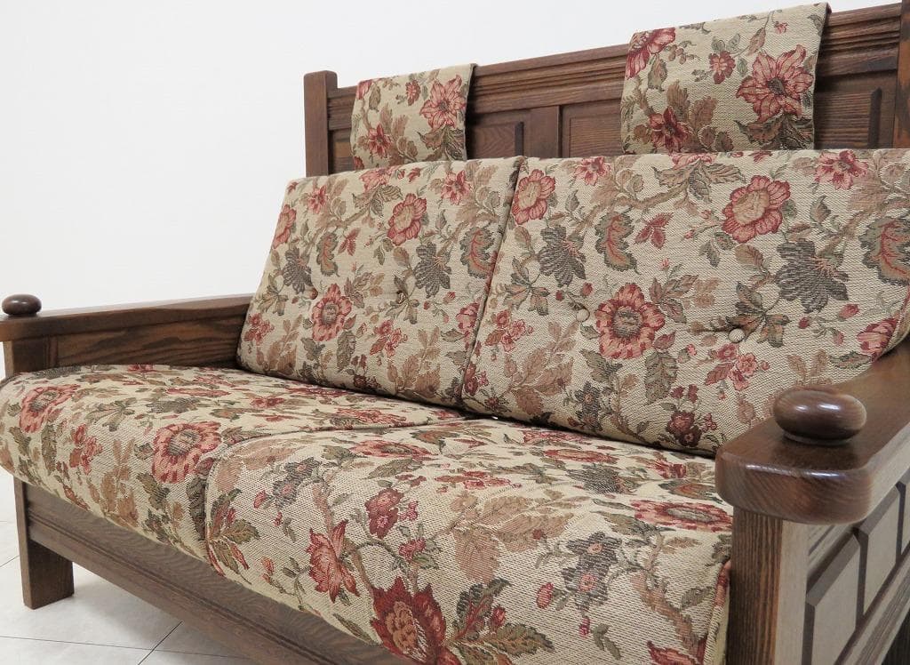 葉山ガーデン 2人掛けソファ オーク無垢材 花柄 ファブリック 検三越ダニエル